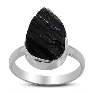 Raw Black Tourmaline Silver Rings