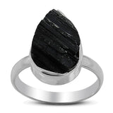 Raw Black Tourmaline Silver Rings