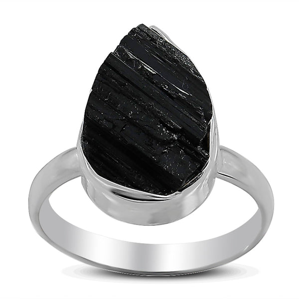 Raw Black Tourmaline Silver Rings