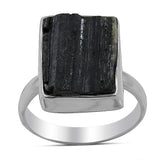 Raw Black Tourmaline Silver Rings