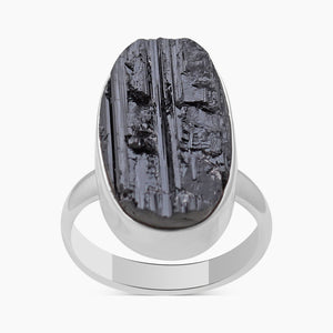 Raw Uncut Black Tourmaline Silver Rings