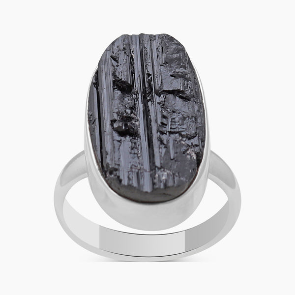 Raw Uncut Black Tourmaline Silver Rings