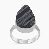 Raw Uncut Black Tourmaline Silver Rings