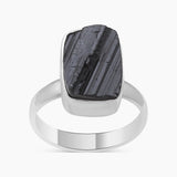 Raw Uncut Black Tourmaline Silver Rings