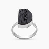 Raw Black Tourmaline Silver Rings