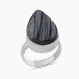 Raw Uncut Black Tourmaline Silver Rings