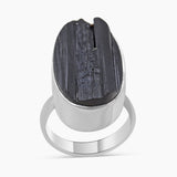 Raw Uncut Black Tourmaline Silver Rings
