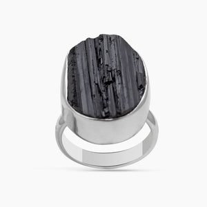 Raw Black Tourmaline Silver Rings