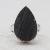 Raw Uncut Black Tourmaline Silver Rings