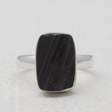 Raw Uncut Black Tourmaline Silver Rings