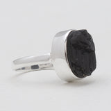 Raw Black Tourmaline Silver Rings