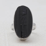 Raw Uncut Black Tourmaline Silver Rings