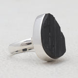Raw Uncut Black Tourmaline Silver Rings