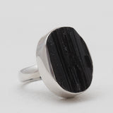 Raw Black Tourmaline Silver Rings