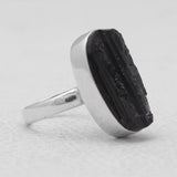Raw Uncut Black Tourmaline Silver Rings