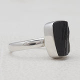 Raw Uncut Black Tourmaline Silver Rings