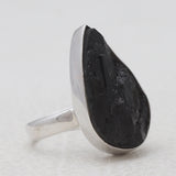 Raw Uncut Black Tourmaline Silver Rings