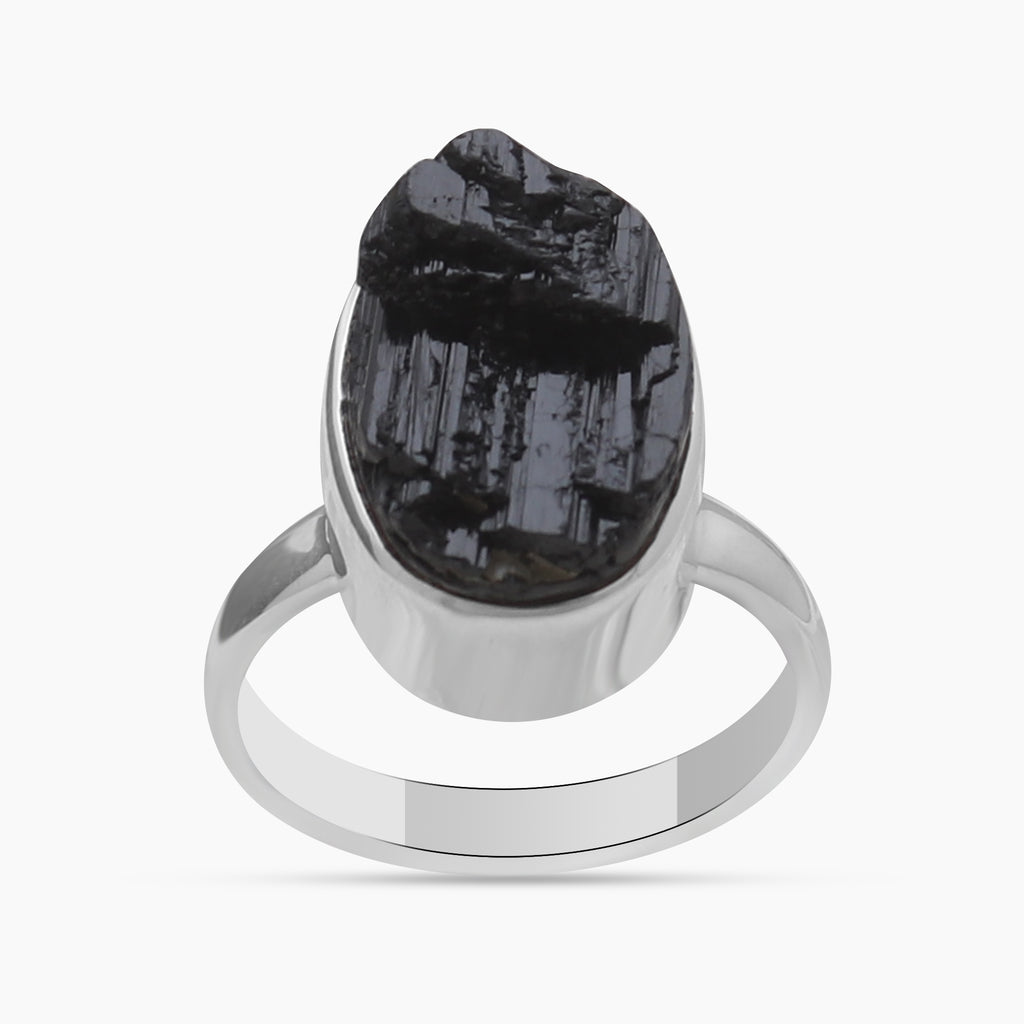 Raw Black Tourmaline Silver Rings