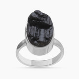 Raw Black Tourmaline Silver Rings