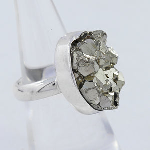 Golden Pyrite Druzy Silver Ring