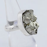 Golden Pyrite Druzy Silver Ring Jewelry