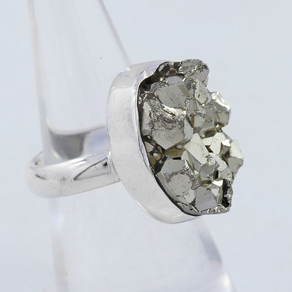 Golden Pyrite Druzy Silver Ring