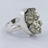 Golden Pyrite Druzy Silver Ring Jewelry