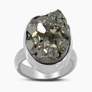 Golden Pyrite Druzy Silver Rings
