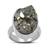 Golden Pyrite Druzy Silver Ring Jewelry