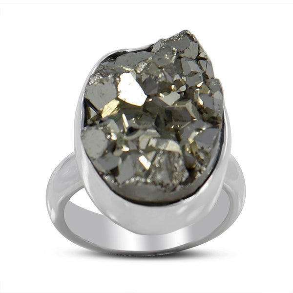 Golden Pyrite Druzy Silver Ring