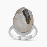Green Tourmalinated Quartz Silver Rings