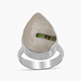 Green Tourmalinated Quartz Silver Rings