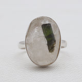 Green Tourmalinated Quartz Silver Rings