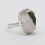 Green Tourmalinated Quartz Silver Rings