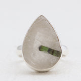 Green Tourmalinated Quartz Silver Rings