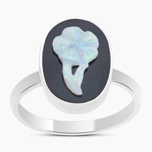 Natural Carving Silver Ring