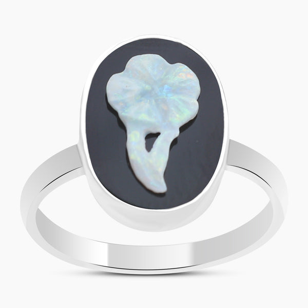 Natural Carving Silver Ring