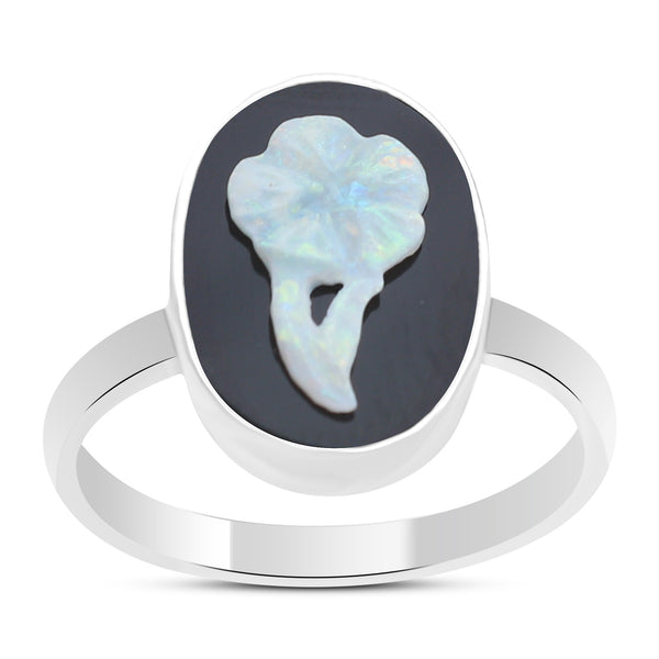 Natural Carving Silver Ring