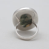 Checker Cut Green Moss Agate Silver Rings