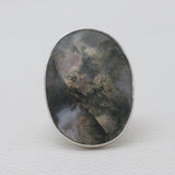 Checker Cut Green Moss Agate Silver Rings