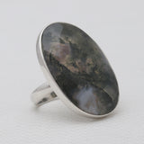 Checker Cut Green Moss Agate Silver Rings