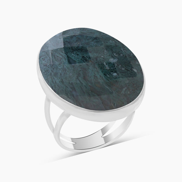 Moss Agate Silver Rings