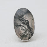 Checker Cut Green Moss Agate Silver Rings