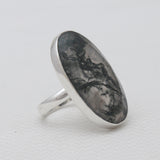 Checker Cut Green Moss Agate Silver Rings
