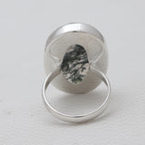 Checker Cut Green Moss Agate Silver Rings