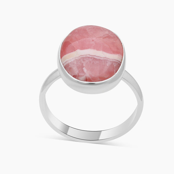 Oval Shaped Rhodochrosite Silver Rings