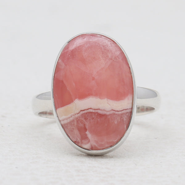 Oval Shaped Rhodochrosite Silver Rings