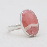 Oval Shaped Rhodochrosite Silver Rings