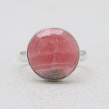 Round Shaped Rhodochrosite Silver Rings