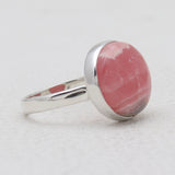 Round Shaped Rhodochrosite Silver Rings